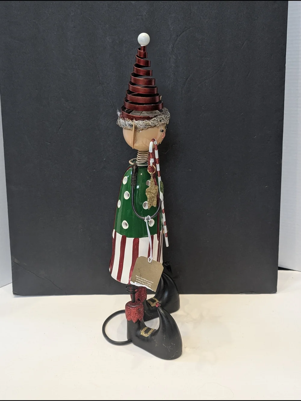 Pier 1 Imports Christmas Elf Tea Light Holder ceramic and Tin Bobblehead RARE